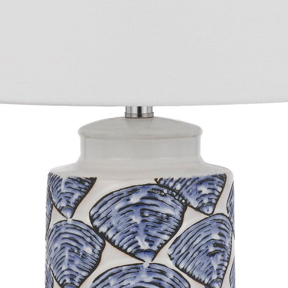 27 Inch Coastal Ceramic Table Lamp Dimmer Sea Shells Blue By Casagear Home BM272350