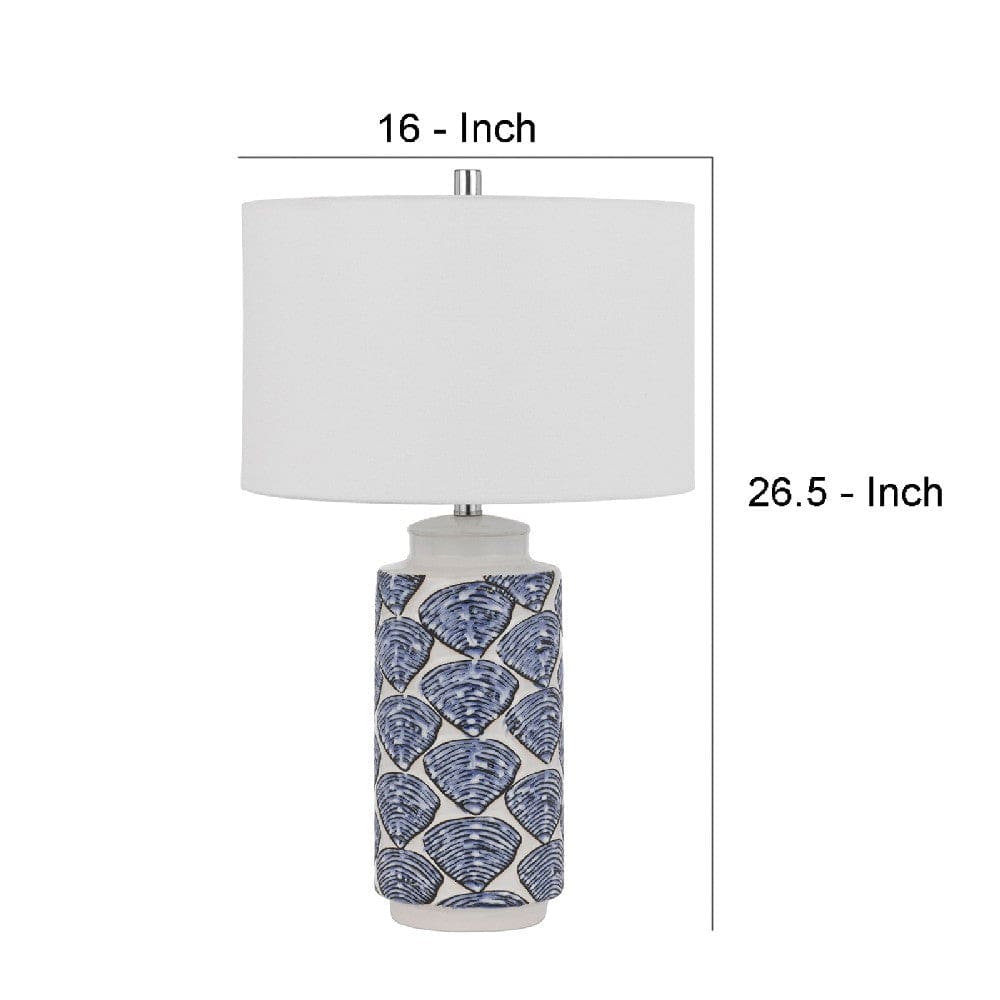 27 Inch Coastal Ceramic Table Lamp Dimmer Sea Shells Blue By Casagear Home BM272350