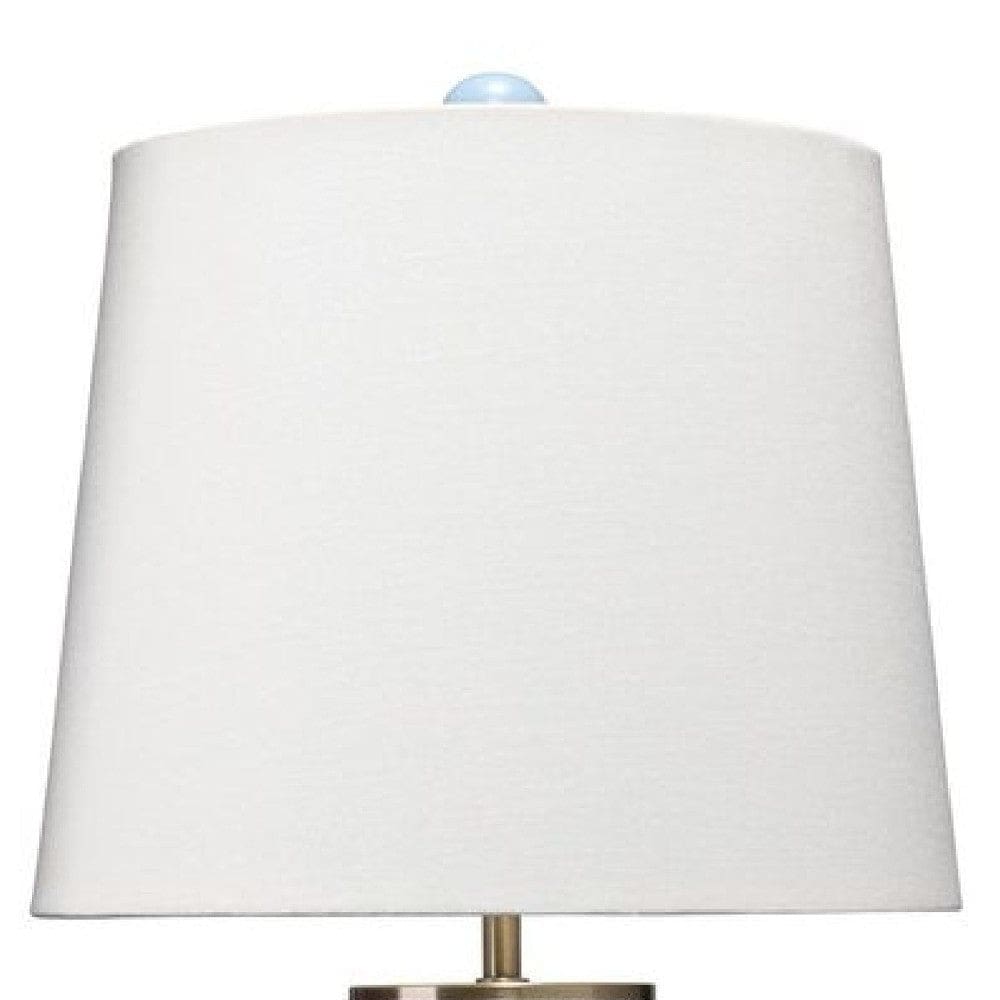 21 Inch Ceramic Table Lamp with Handles White and Blue By Casagear Home BM272365