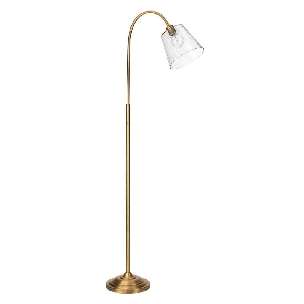 69 Inch Metal Floor Lamp with Clear Cone Glass Shade, Brass By Casagear Home