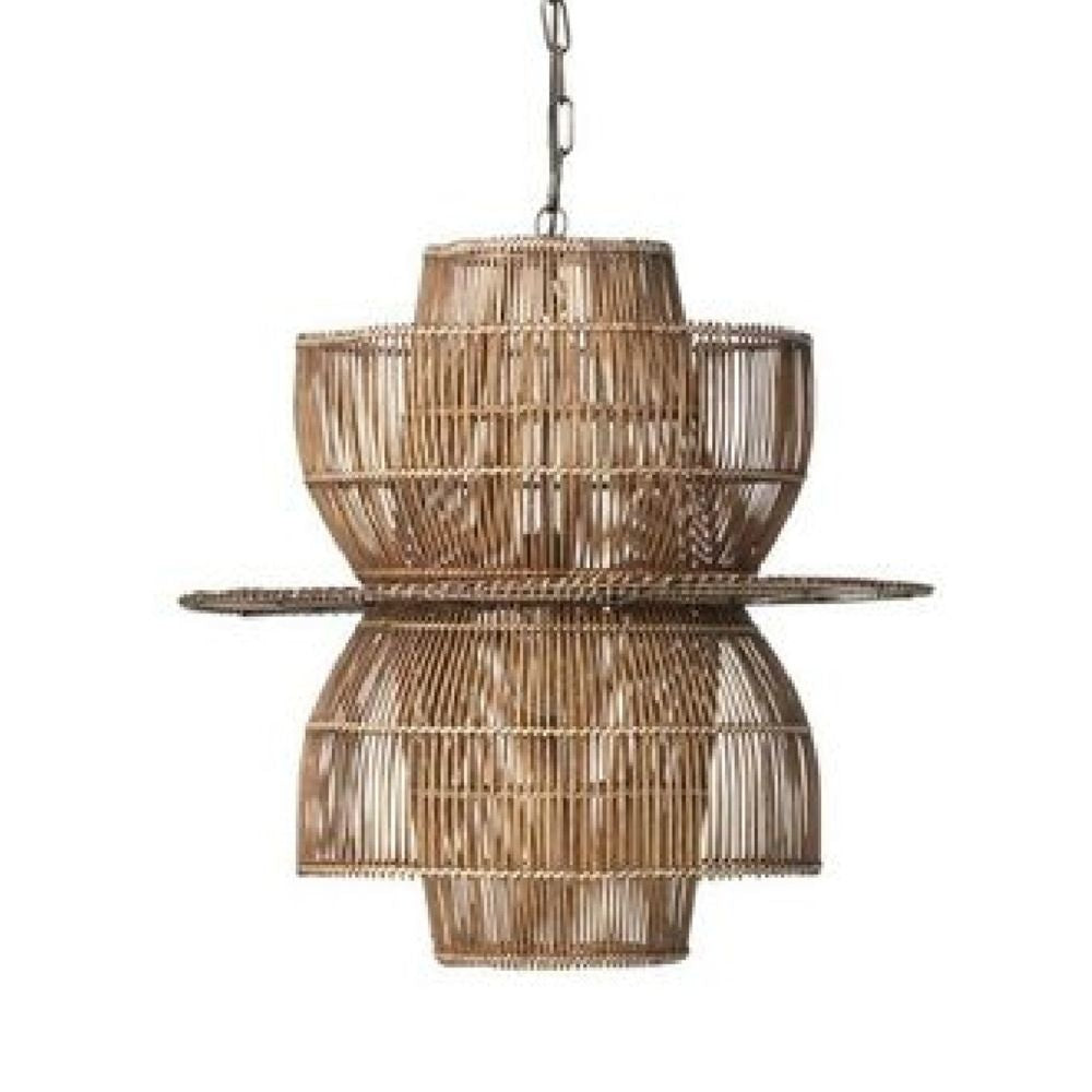 24 Inch Rattan Pendant Chandelier Natural Brown Brass By Casagear Home BM272381