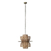 24 Inch Rattan Pendant Chandelier, Natural Brown, Brass By Casagear Home