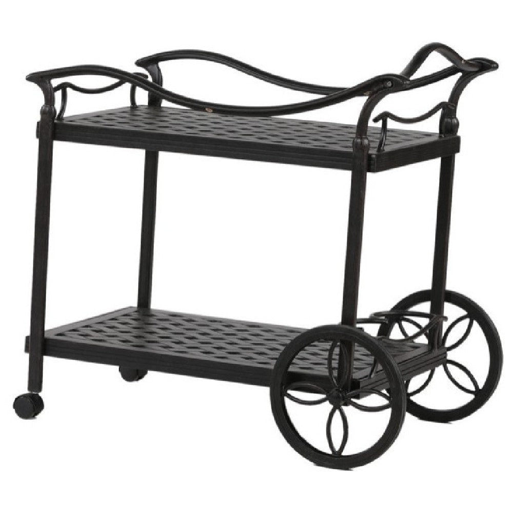 20 Inch 2 Tier Metal Outdoor Patio Tea and Bar Cart, Bronze By Casagear Home