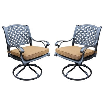 27 Inch Swivel Outdoor Patio Dining Chair, Set of 2, Brown By Casagear Home