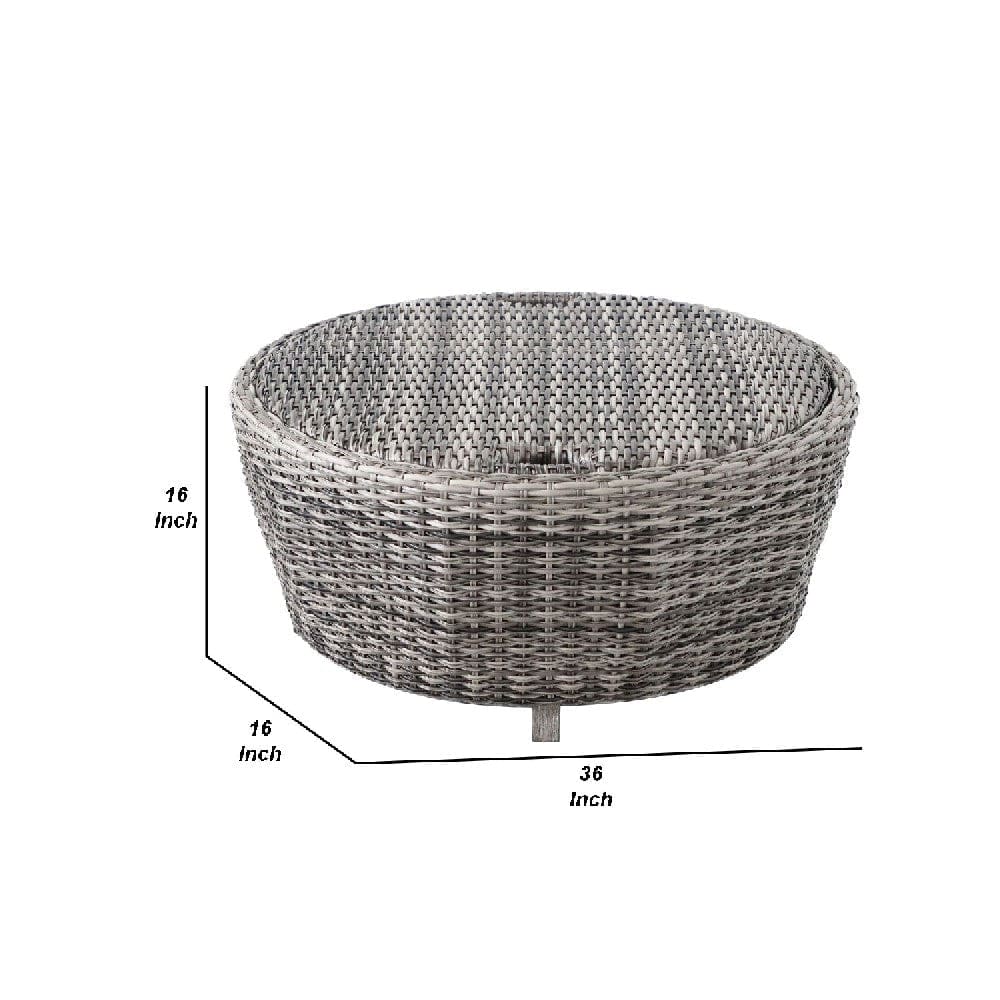 36 Inch Anders Round Outdoor Woven Wicker Coffee Table with Storage Gray By Casagear Home BM272450