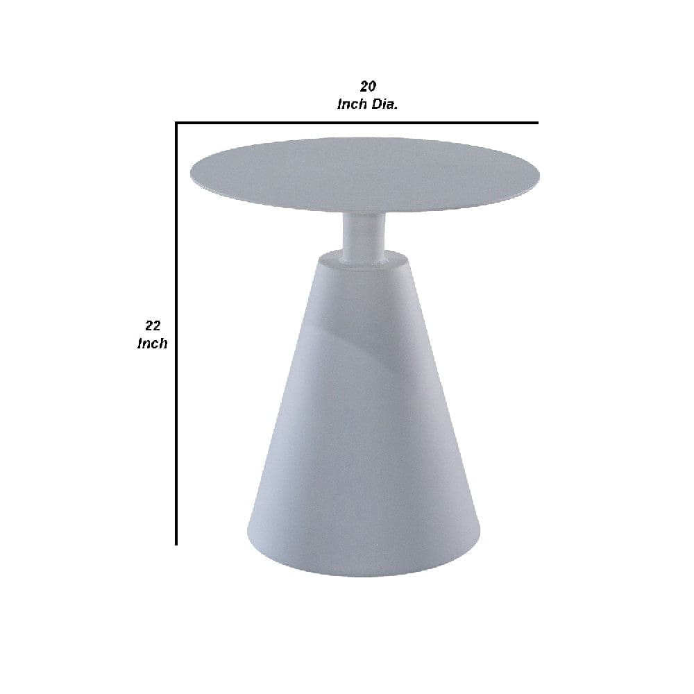 22 Inch Outdoor Aluminum Side Table with Cone Shaped Base White By Casagear Home BM272452