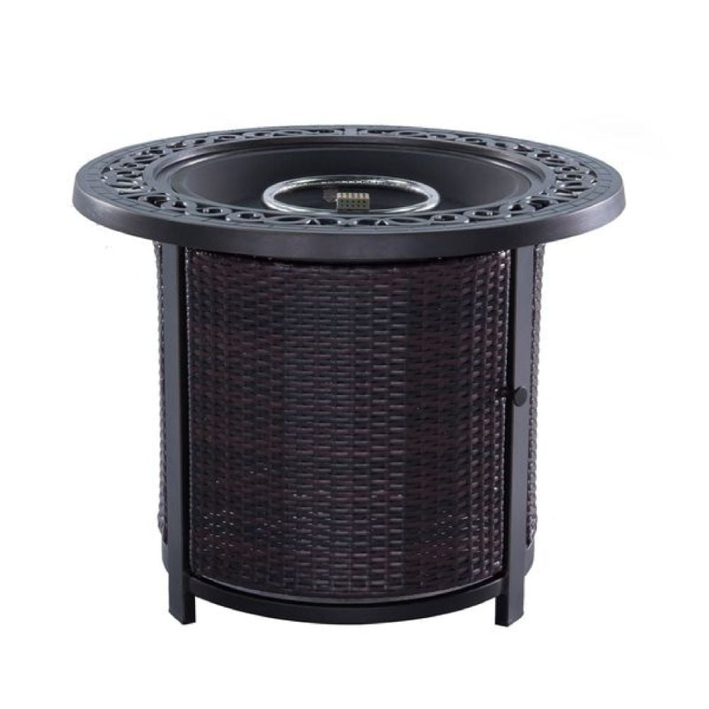 30 Inch Round Aluminum Outdoor Gas Firepit Table Wicker Base Dark Bronze By Casagear Home BM272453