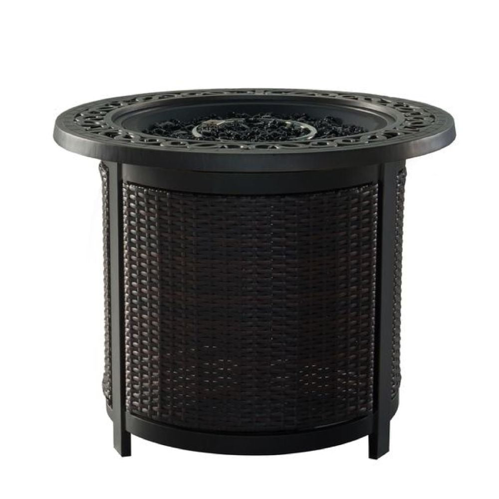 30 Inch Round Aluminum Outdoor Gas Firepit Table Wicker Base Dark Bronze By Casagear Home BM272453