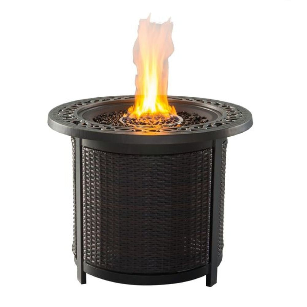 30 Inch Round Aluminum Outdoor Gas Firepit Table Wicker Base Dark Bronze By Casagear Home BM272453