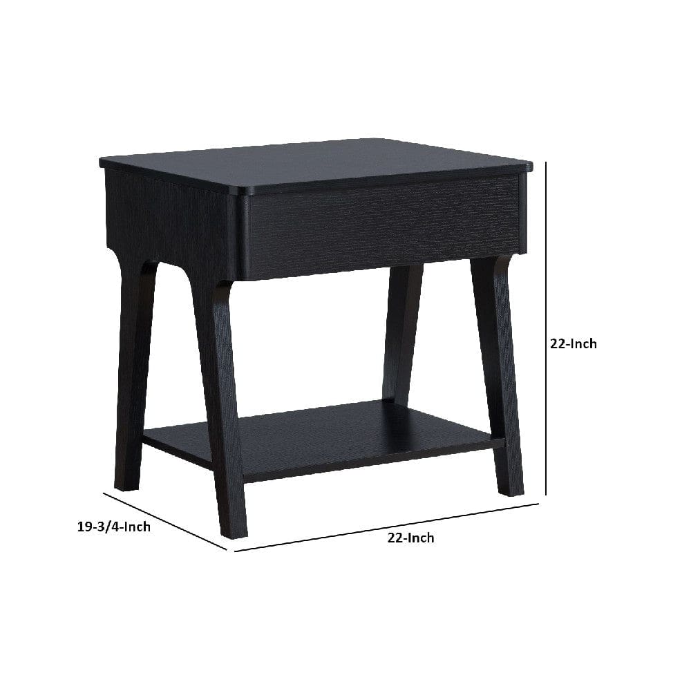 22 Inch Edward End Table with Lift Top and Bottom Shelf Black By Casagear Home BM273002