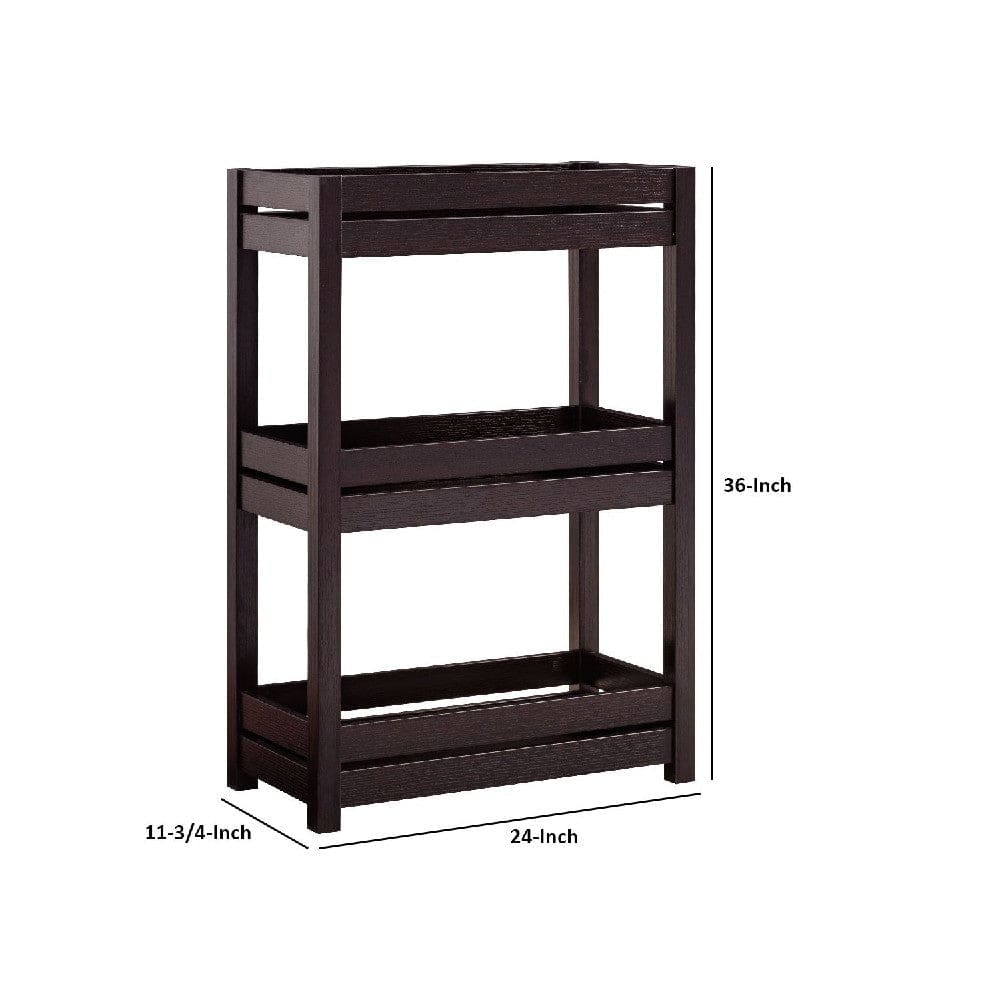 36 Inch Ethan 3 Tier Storage Cabinet with Raised Shelf Edges Dark Brown By Casagear Home BM273015