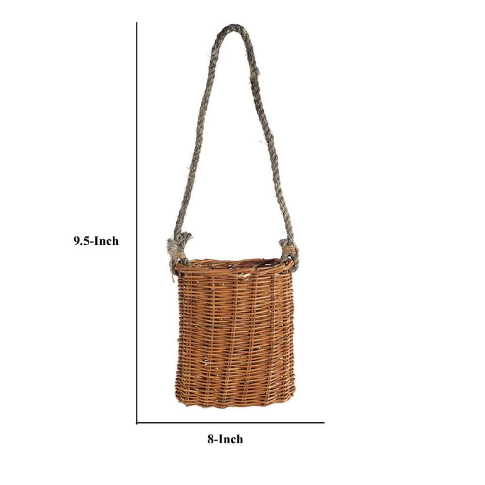 Woven Wicker Basket with Rope Hanger Small Brown By Casagear Home BM273096