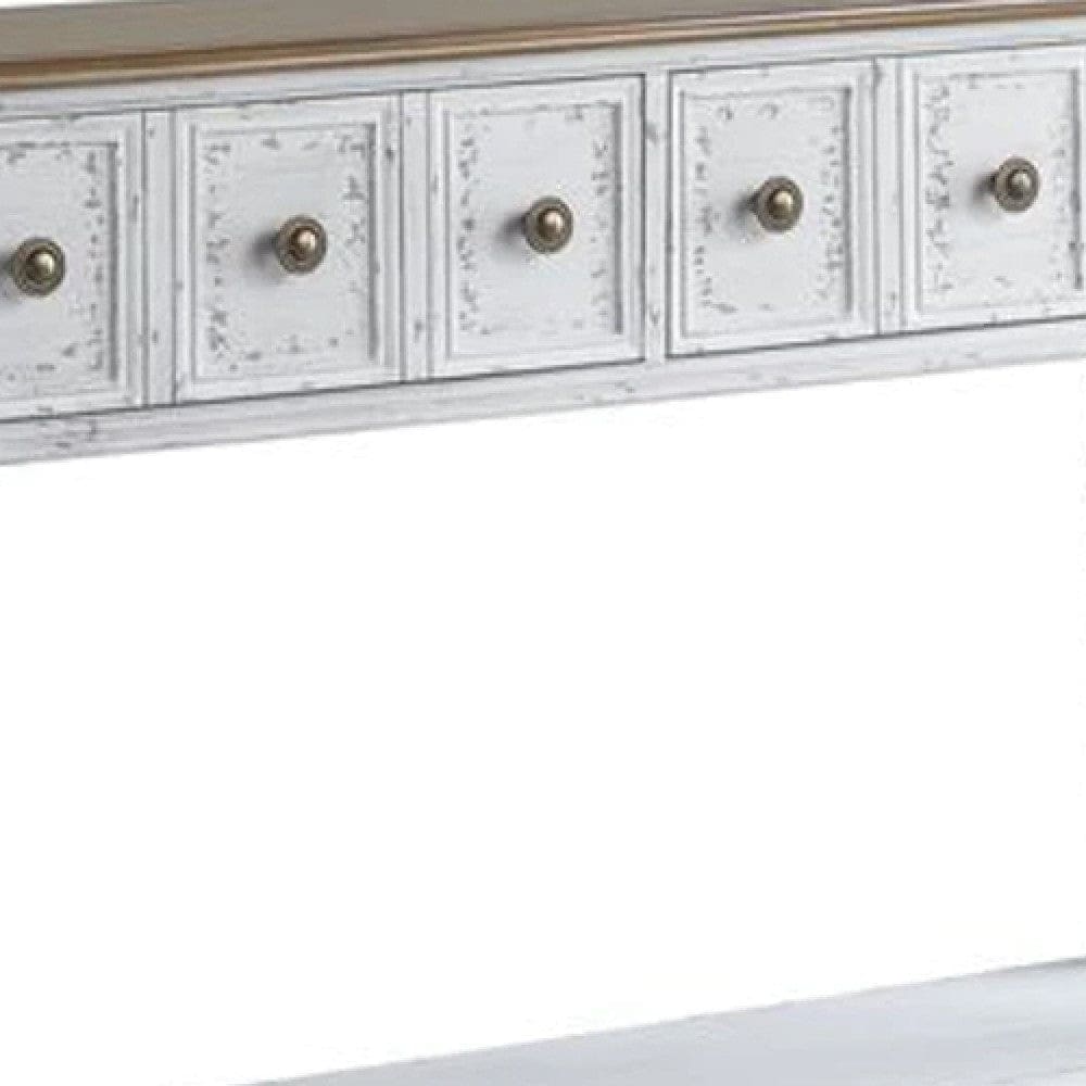 48 Inch 2 Drawer Console Table Turned Legs Distressed White By Casagear Home BM273237