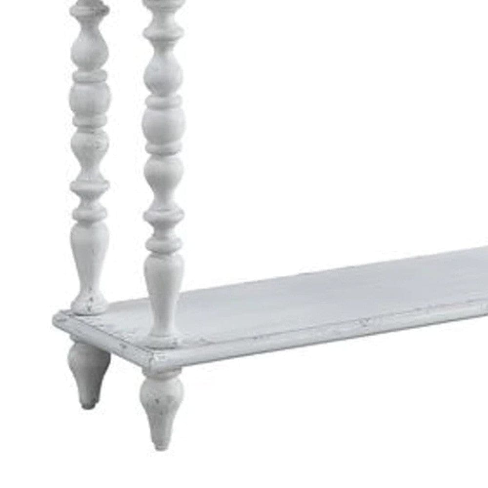 48 Inch 2 Drawer Console Table Turned Legs Distressed White By Casagear Home BM273237