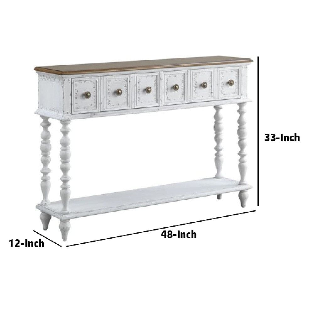 48 Inch 2 Drawer Console Table Turned Legs Distressed White By Casagear Home BM273237