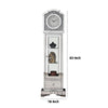 63 Inch Doe Mirrored Grandfather Clock 3 Shelves Ornate Design Silver By Casagear Home BM273252