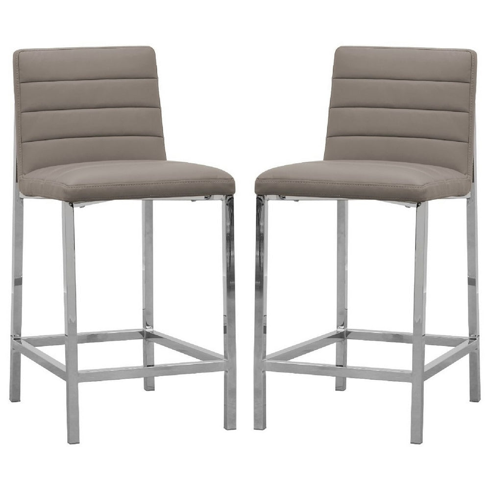 Eun 26 Inch Vegan Faux Leather Counter Stool Chrome Legs Set of 2 Gray By Casagear Home BM273677