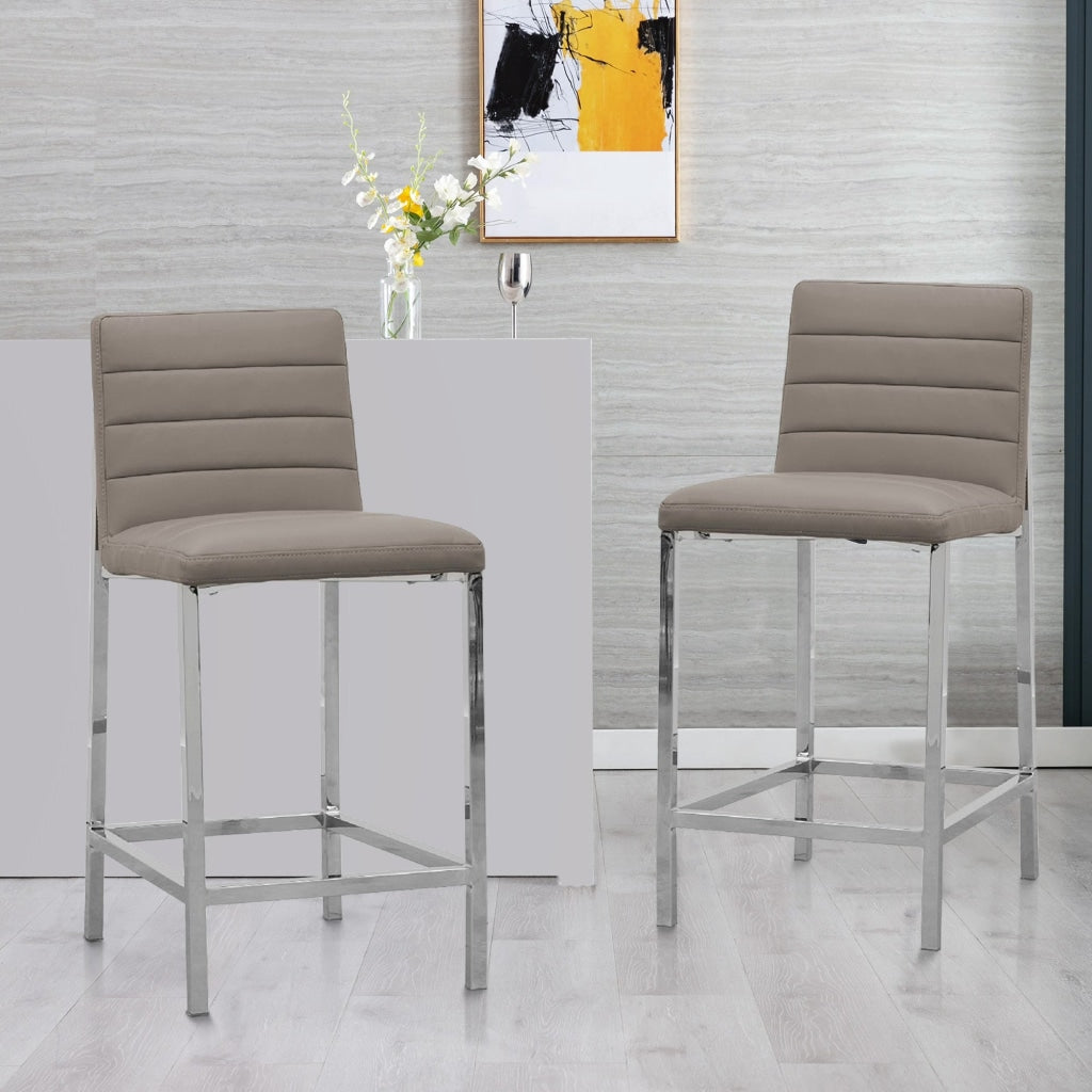 Eun 26 Inch Vegan Faux Leather Counter Stool, Chrome Legs, Set of 2, Gray By Casagear Home