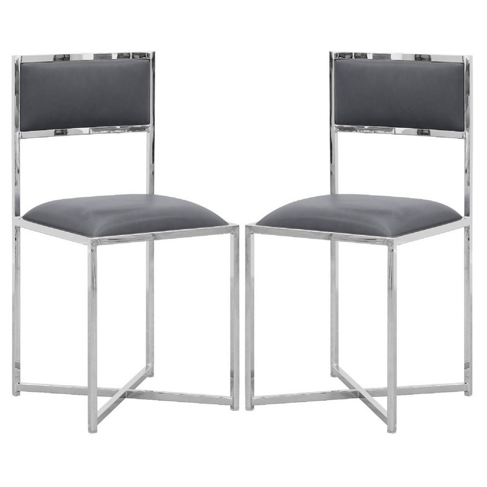 Eun 20 Inch Faux Leather Dining Chair Chrome Base Set of 2 Dark Gray By Casagear Home BM273680