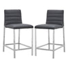 Eun 26 Inch Faux Leather Counter Stool, Chrome Legs, Set of 2, Dark Gray By Casagear Home