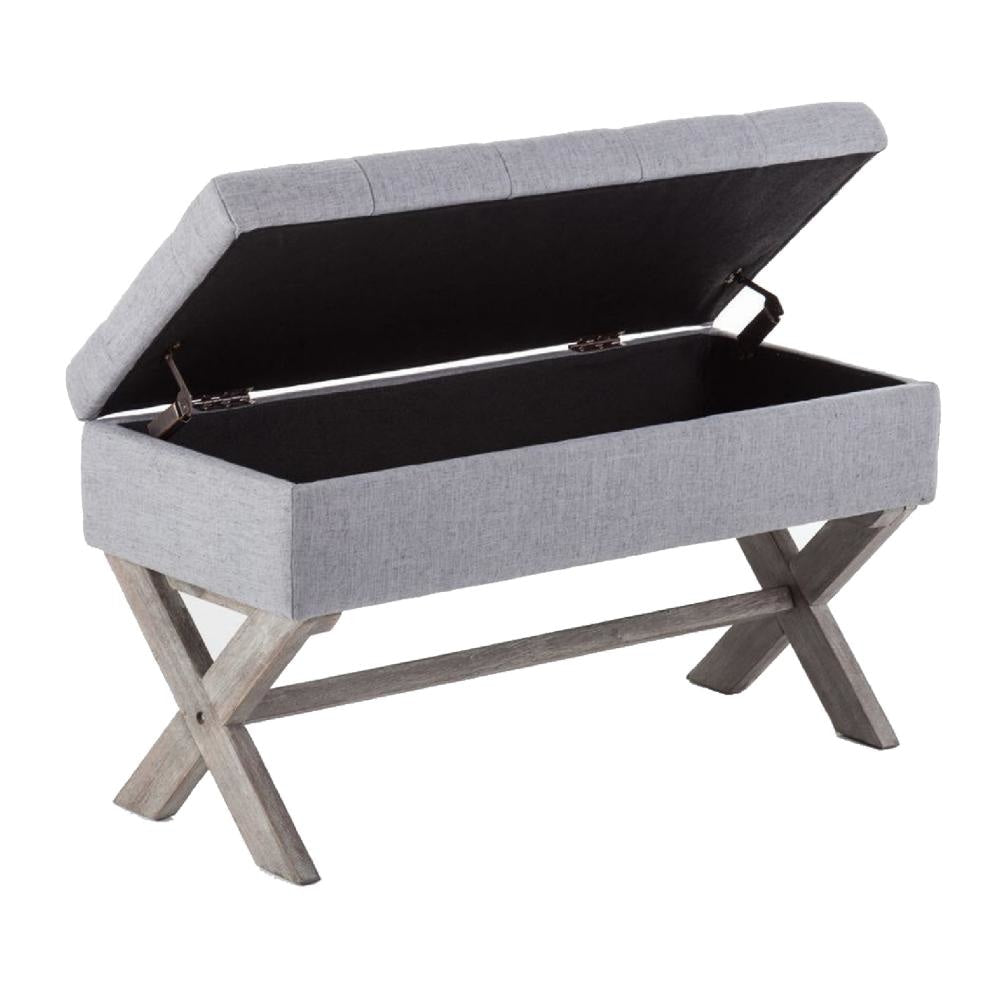 36 Inch Fabric Lift Top Storage Bench with Button Tufting Gray By Casagear Home BM274259