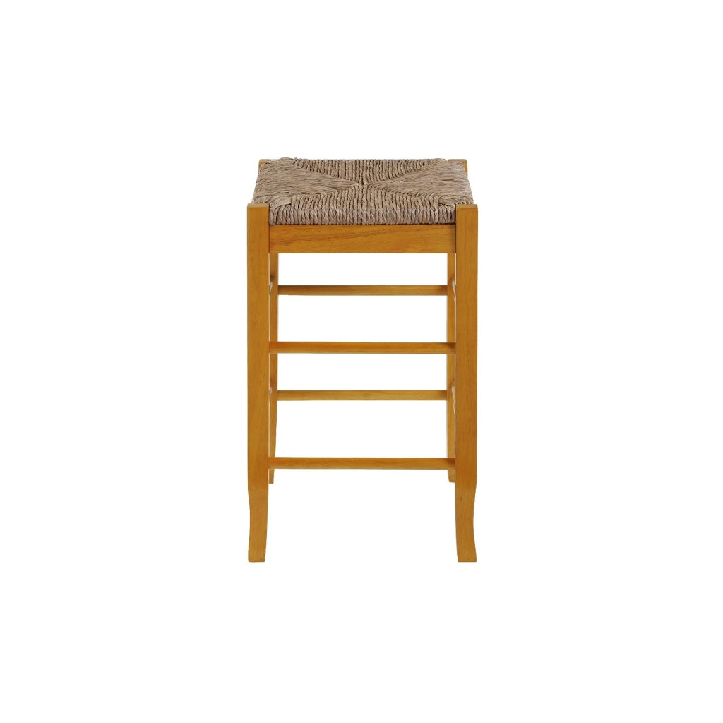 Chris 24 Inch Counter Stool with Wood Frame Handwoven Rush Seat Oak Brown By Casagear Home BM274265