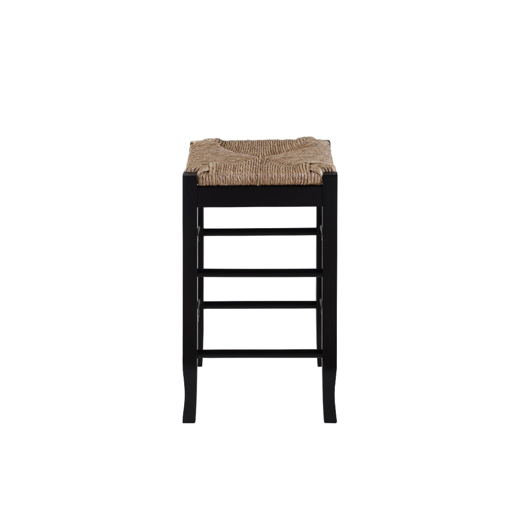 Chris 24 Inch Counter Stool with Wood Frame Handwoven Rush Seat Black By Casagear Home BM274267