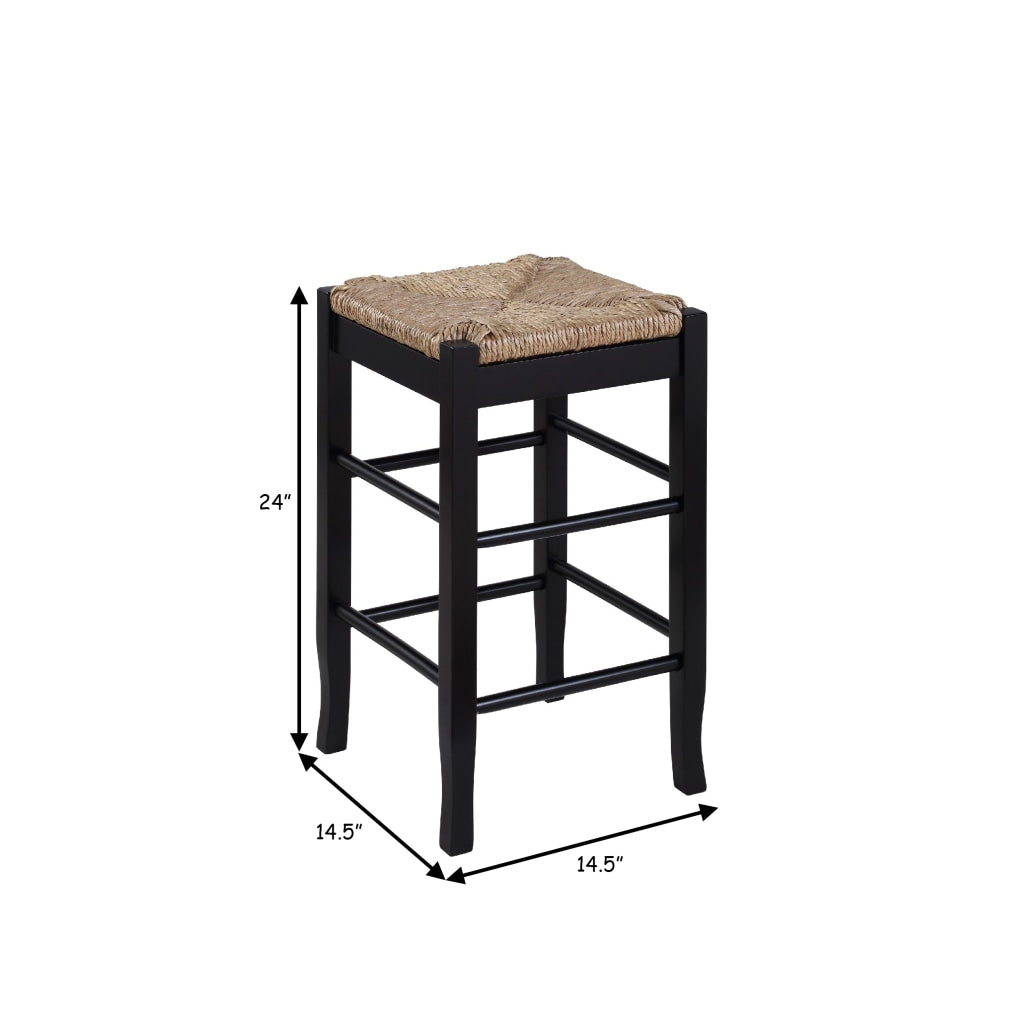 Chris 24 Inch Counter Stool with Wood Frame Handwoven Rush Seat Black By Casagear Home BM274267