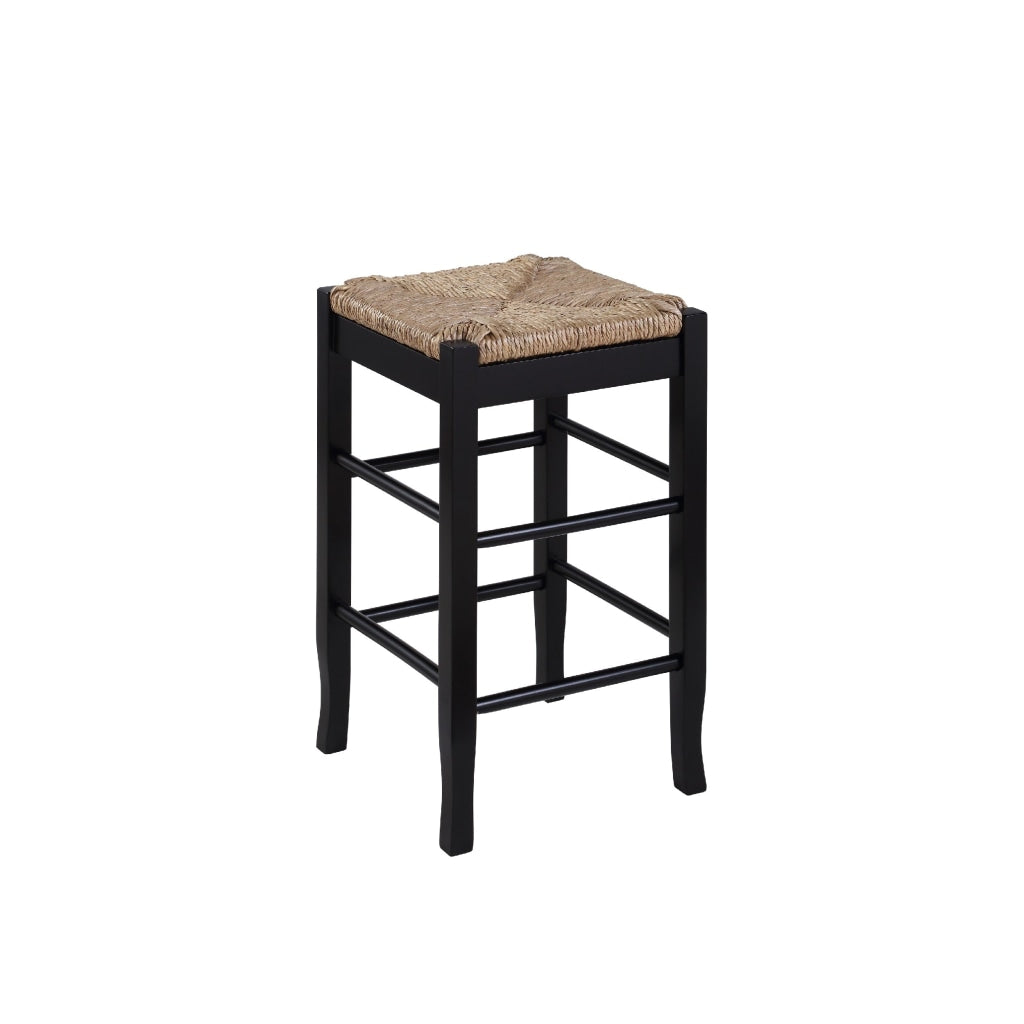 Chris 24 Inch Counter Stool with Wood Frame Handwoven Rush Seat Black By Casagear Home BM274267