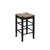 Chris 24 Inch Counter Stool with Wood Frame, Handwoven Rush Seat, Black By Casagear Home