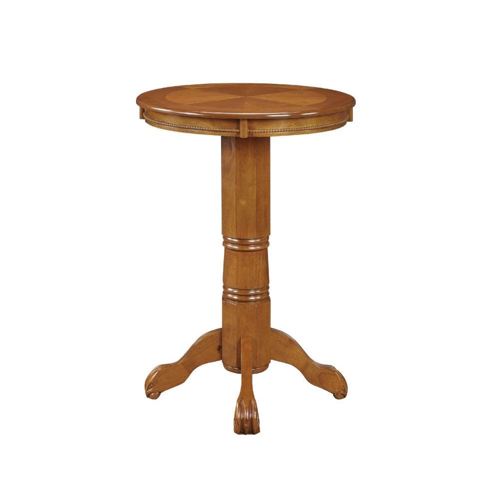 Ava 42 Inch Wood Pub Bar Table Sunburst Design Carved Pedestal Oak By Casagear Home BM274269