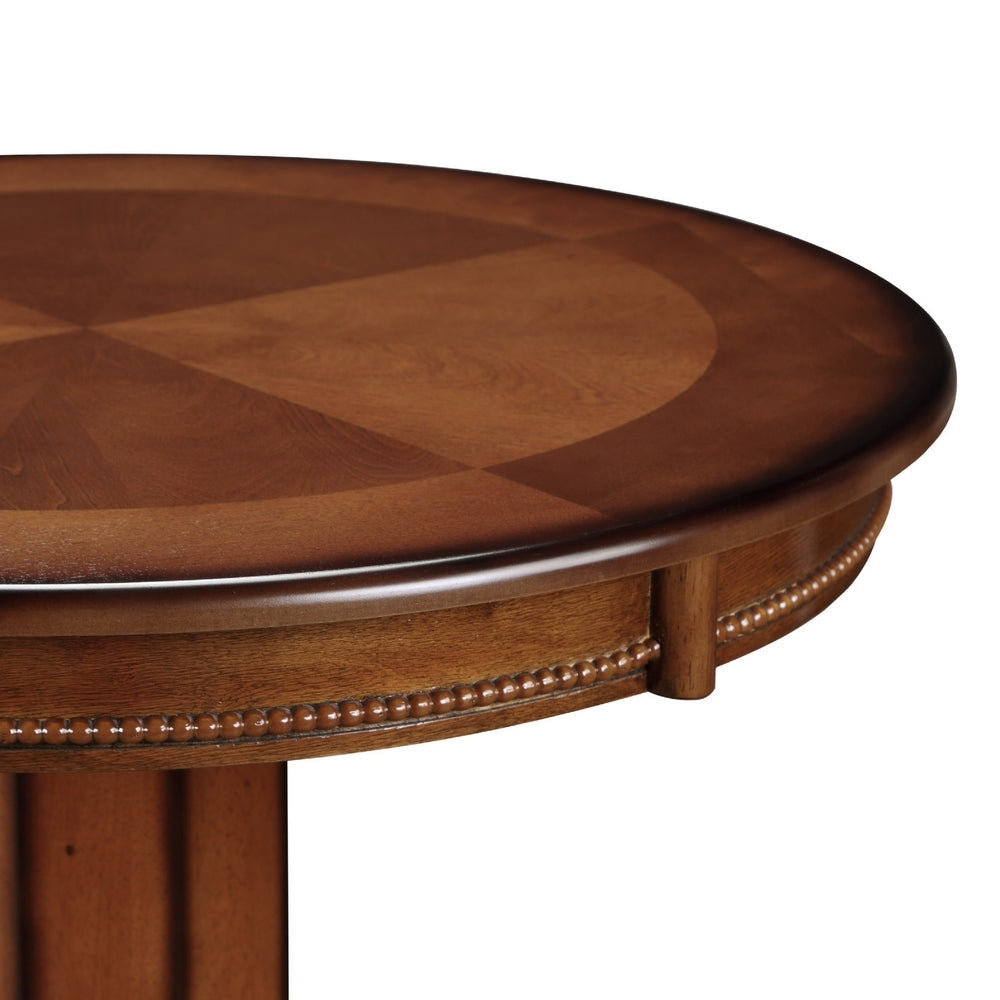 Ava 42 Inch Wood Pub Bar Table Sunburst Design Carved Pedestal Brown By Casagear Home BM274271