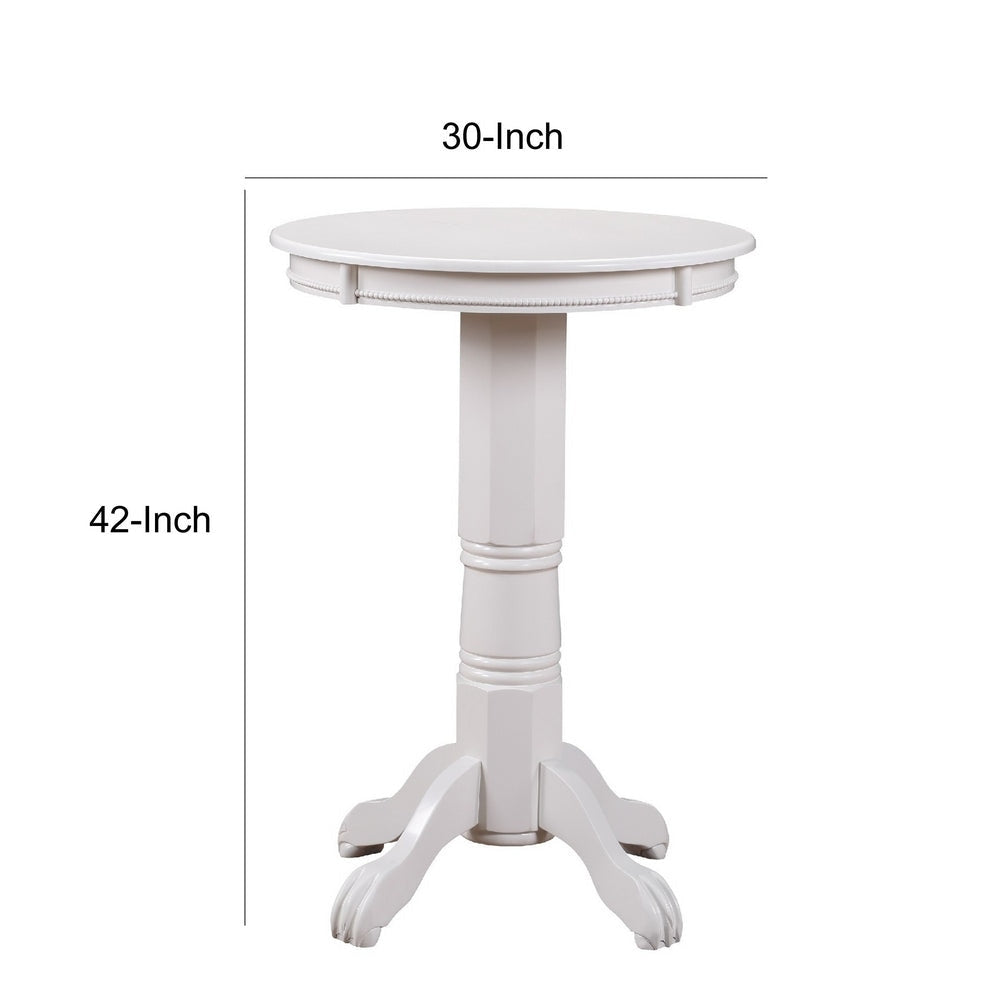 Ava 42 Inch Wood Pub Bar Table Molded Trim Carved Pedestal White By Casagear Home BM274272