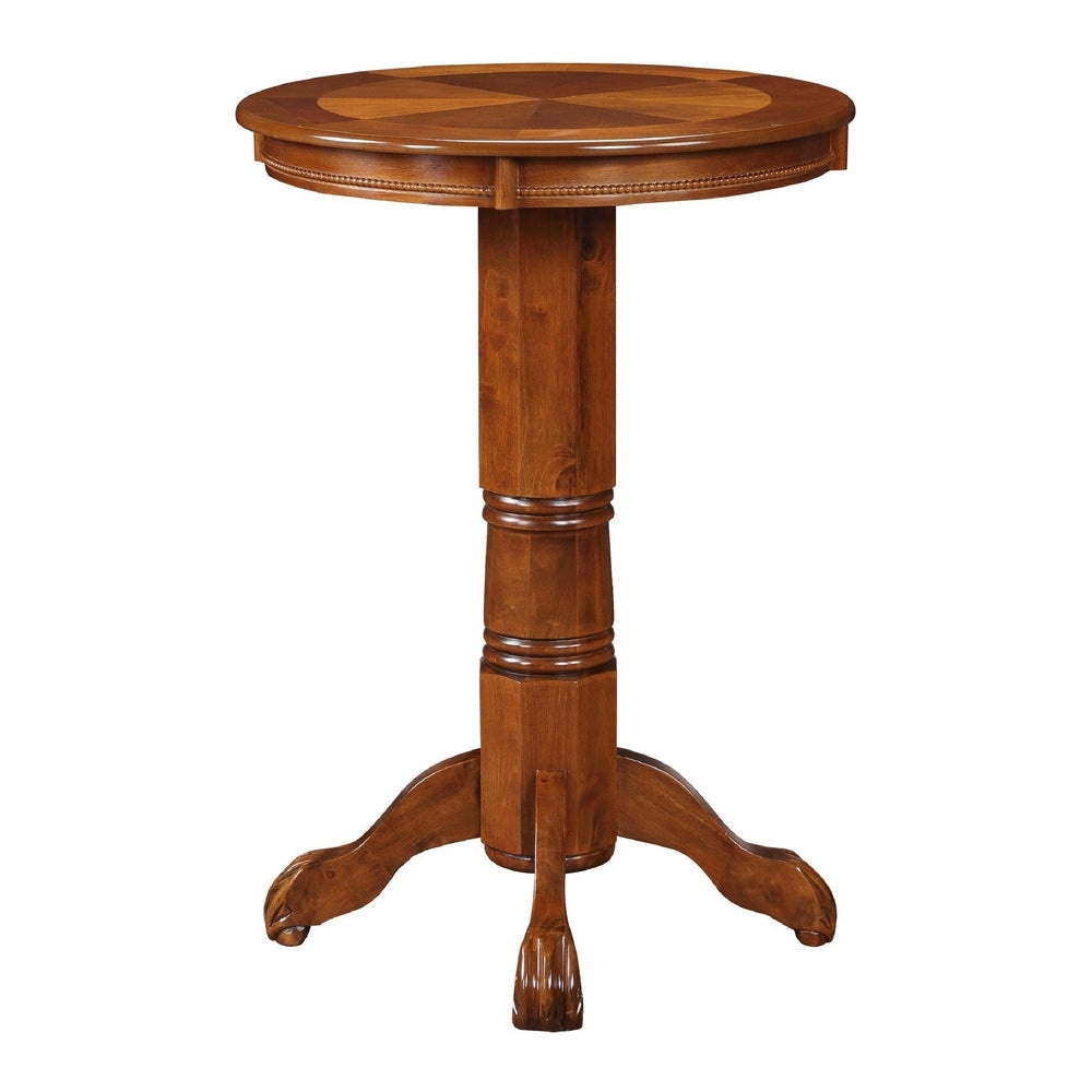 Ava 42 Inch Wood Pub Bar Table Sunburst Design Carved Pedestal Walnut By Casagear Home BM274273