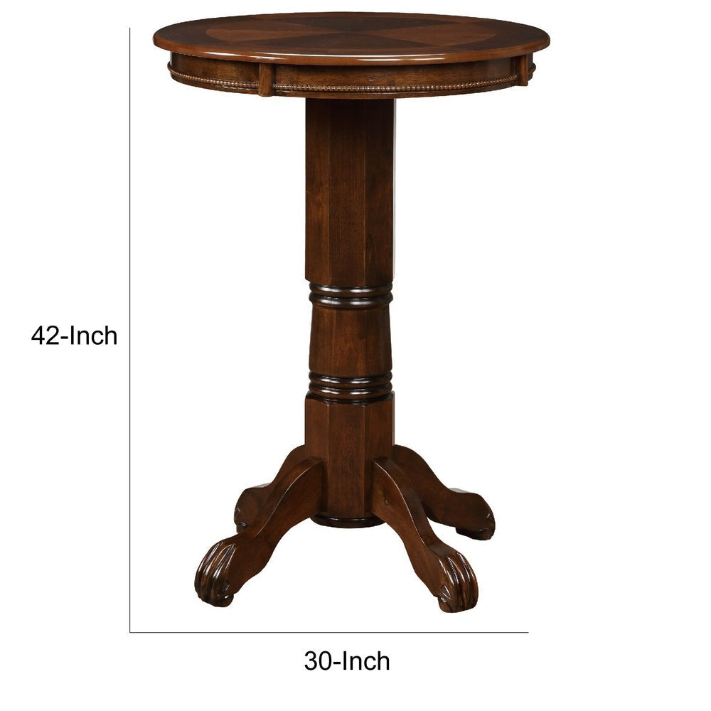 Ava 42 Inch Wood Pub Bar Table Sunburst Design Carved Pedestal Cappuccino By Casagear Home BM274274