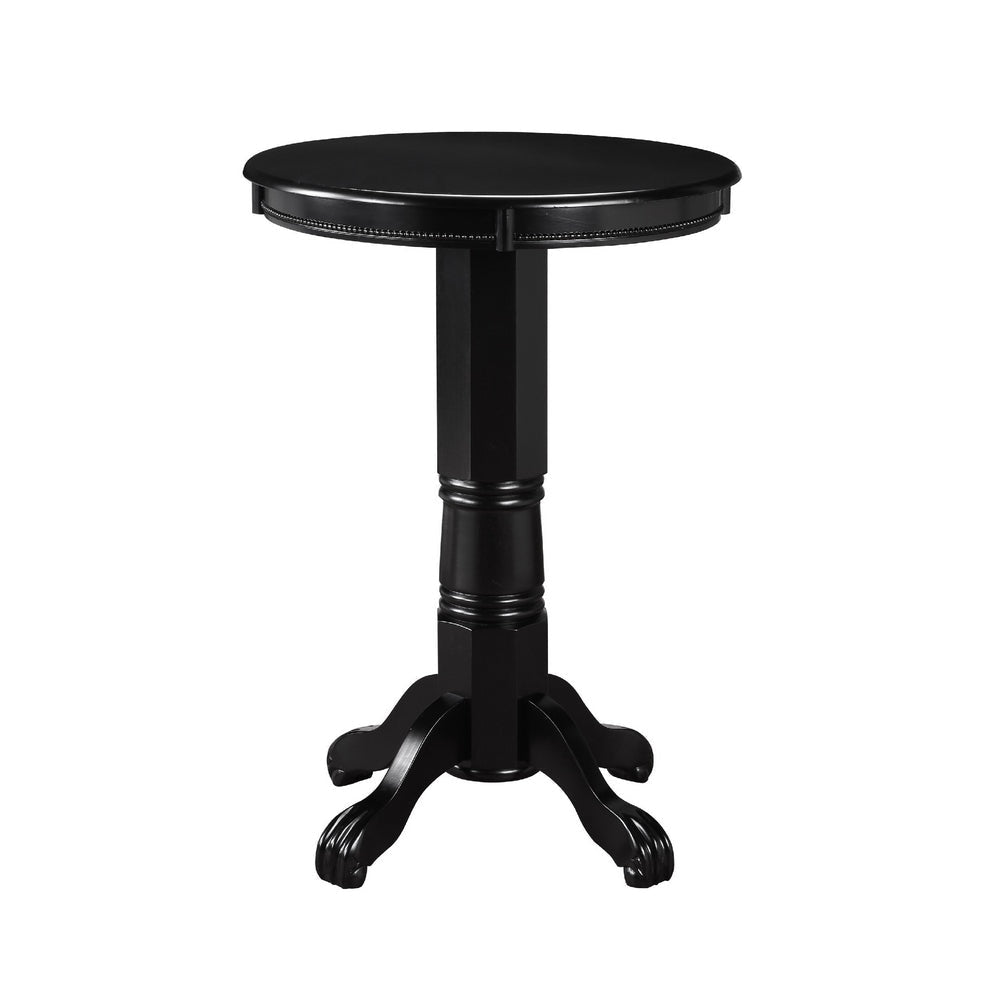 Ava 42 Inch Wood Pub Bar Table, Molded Trim, Carved Pedestal, Black By Casagear Home