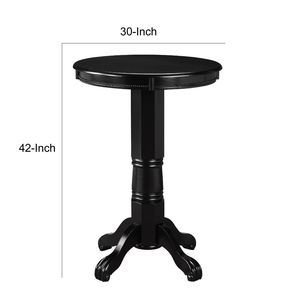 Ava 42 Inch Wood Pub Bar Table Molded Trim Carved Pedestal Black By Casagear Home BM274275