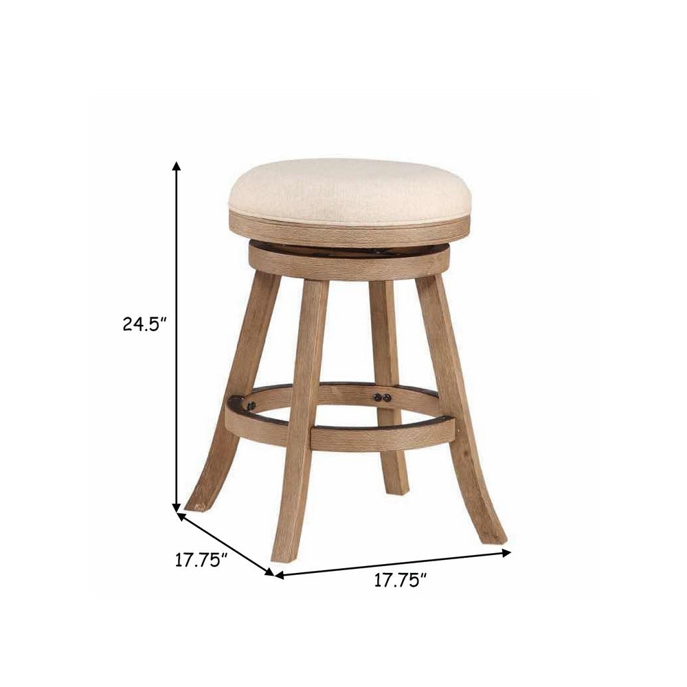 Liam 24 Inch Wood Counter Stool Swivel Seat High Density Foam Cushion Ivory By Casagear Home BM274277