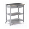 38 Inch 2 Tier Kitchen Cart Island, Shelf, Steel Top, Lock Casters, Gray By Casagear Home