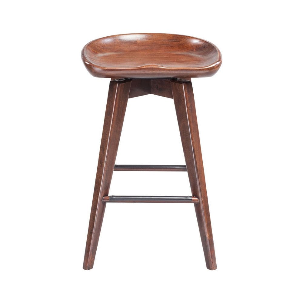 Esme 24 Inch Swivel Counter Stool, Contour Seat, Wood, Tapered Legs, Brown By Casagear Home