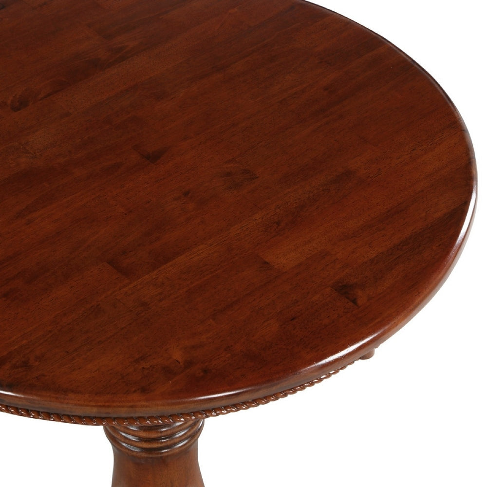 32 Inch Round Pub Bar Table Classic Turned Pedestal MDF Wood Walnut Brown By Casagear Home BM274314