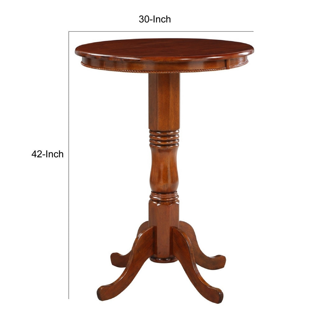 32 Inch Round Pub Bar Table Classic Turned Pedestal MDF Wood Walnut Brown By Casagear Home BM274314