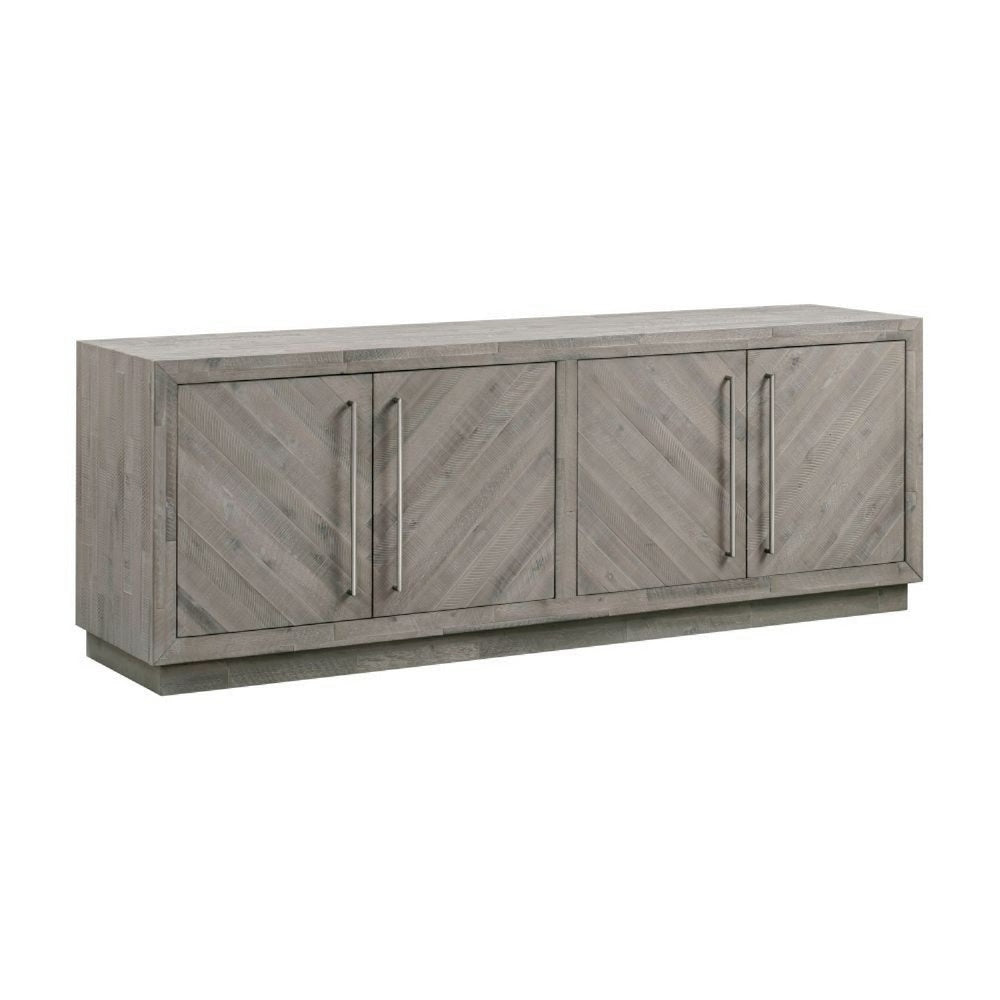 Jose 74 Inch Acacia Wood Console Sideboard, Herringbone Design,  Gray By Casagear Home