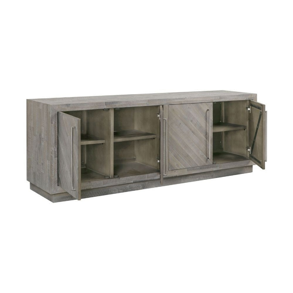 Jose 74 Inch Acacia Wood Console Sideboard Herringbone Design Gray By Casagear Home BM274456