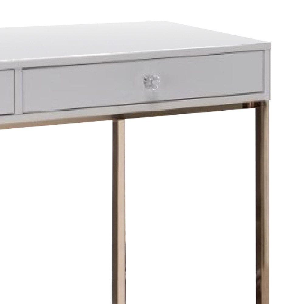 47 Inch Desk Console Table 2 Drawers Metal Frame White Gold By Casagear Home BM274608