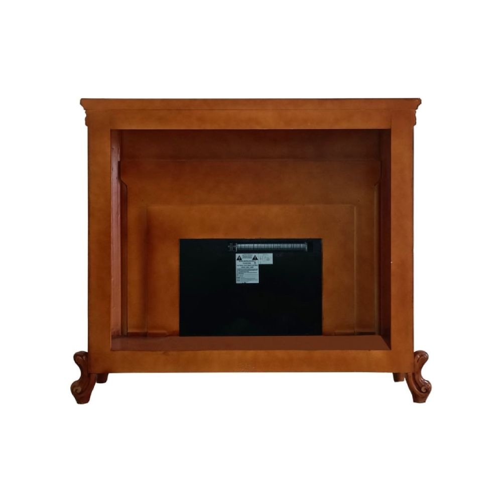 Ples 59 Inch Electric Fireplace Carved Scrolled Legs Walnut Brown By Casagear Home BM274620