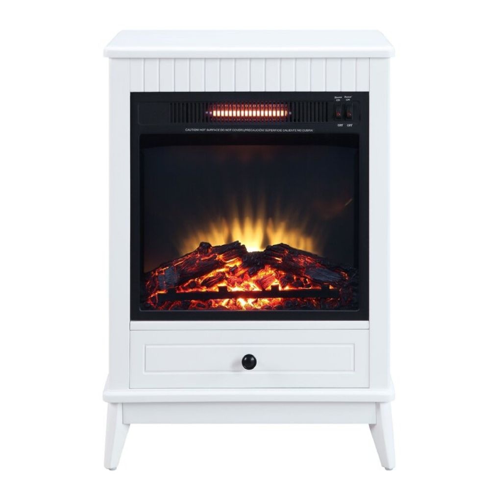 Etu 32 Inch Wood End Table with LED Electric Fireplace 1 Drawer White By Casagear Home BM274625