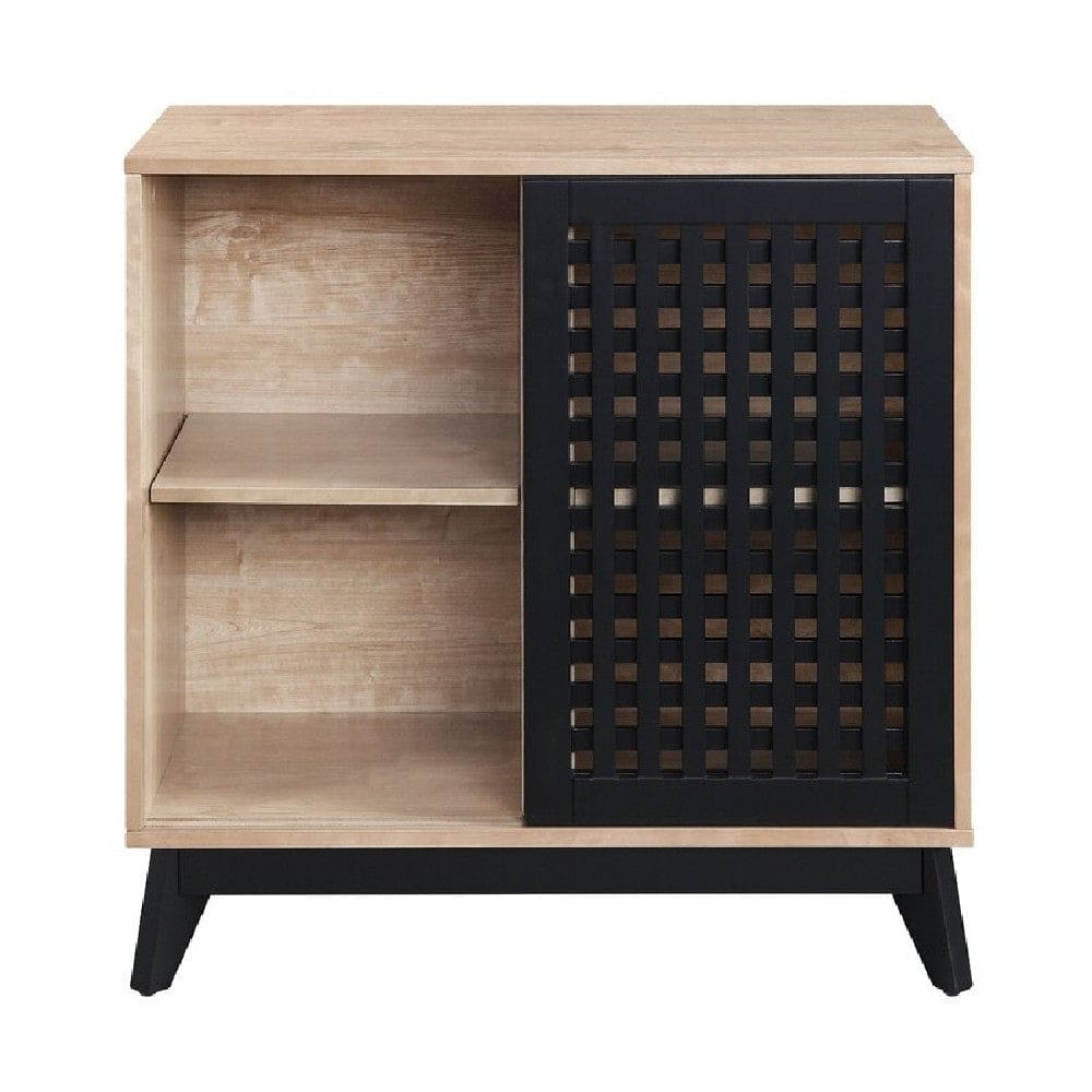 Nael 30 Inch Wood Accent Cabinet With Slatted Sliding Doors Oak Black By Casagear Home BM274631