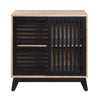 Nael 30 Inch Wood Accent Cabinet With Slatted Sliding Doors Oak Black By Casagear Home BM274631