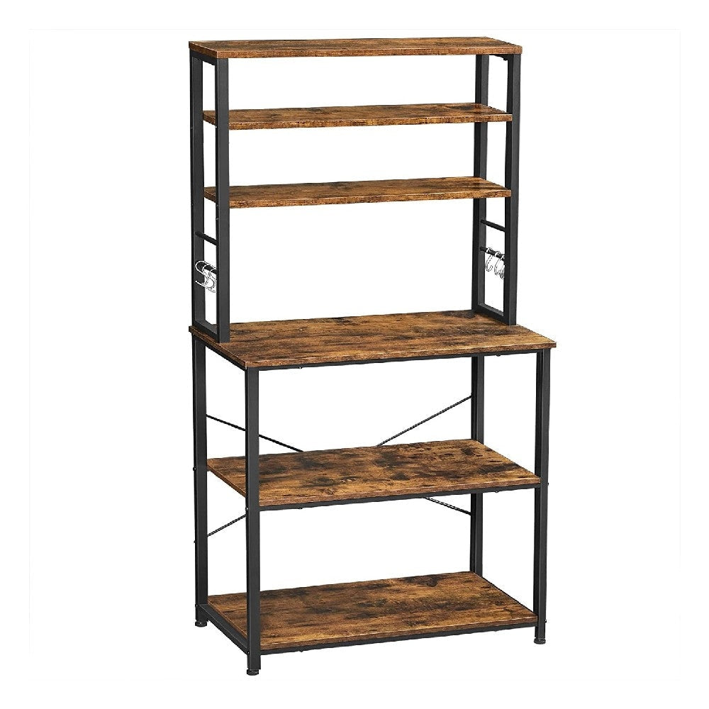 Hugh 66 Inch Wood Baker's Rack Kitchen Shelves, 6 Tier Frame, Rustic Brown By Casagear Home